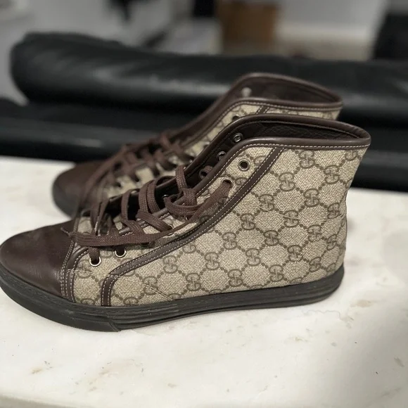 Gucci Brown/Grey GG Canvas High Top Sneakers Size 40 - Picture 4 of 9